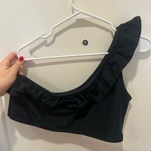 Black One-Shoulder Ruffle Bikini Top
